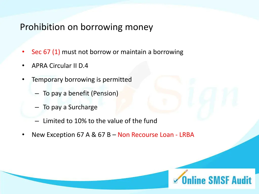 prohibition on borrowing money