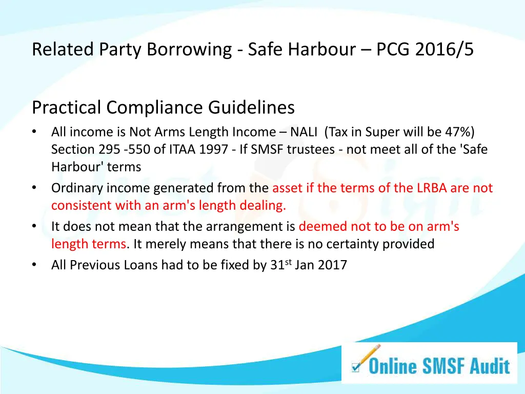 related party borrowing safe harbour pcg 2016 5