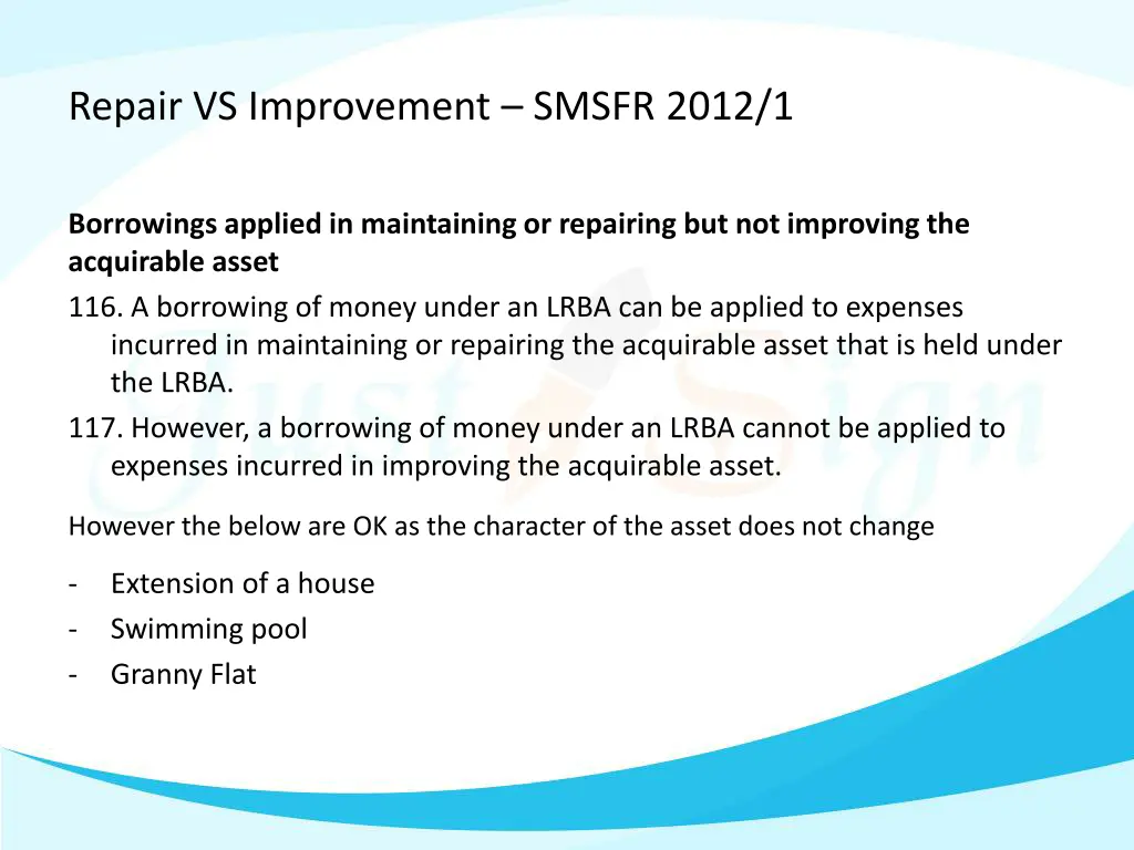 repair vs improvement smsfr 2012 1 1