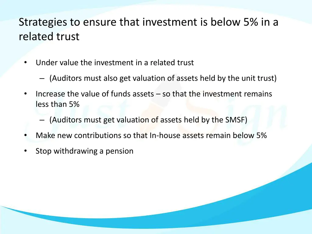 strategies to ensure that investment is below