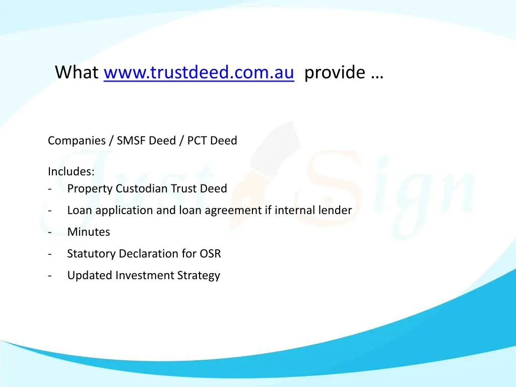 what www trustdeed com au provide