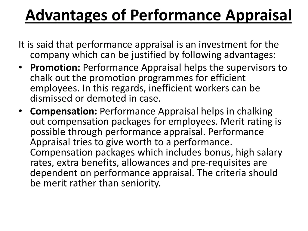 advantages of performance appraisal