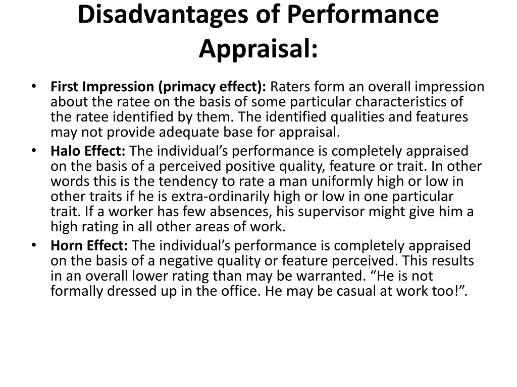 disadvantages of performance appraisal