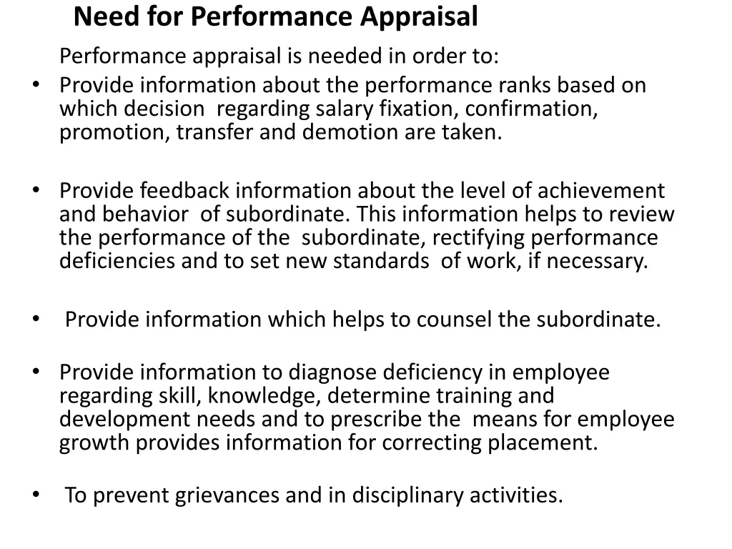 need for performance appraisal performance