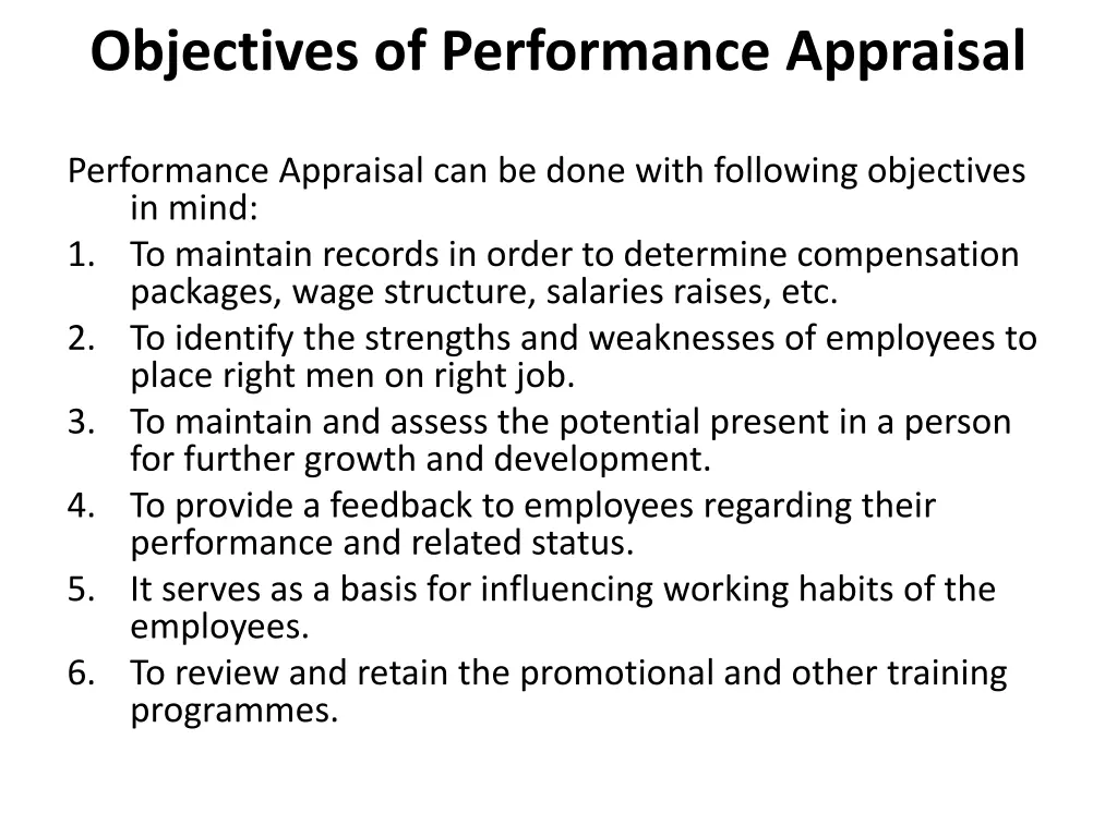 objectives of performance appraisal