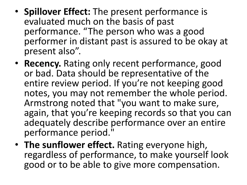 spillover effect the present performance