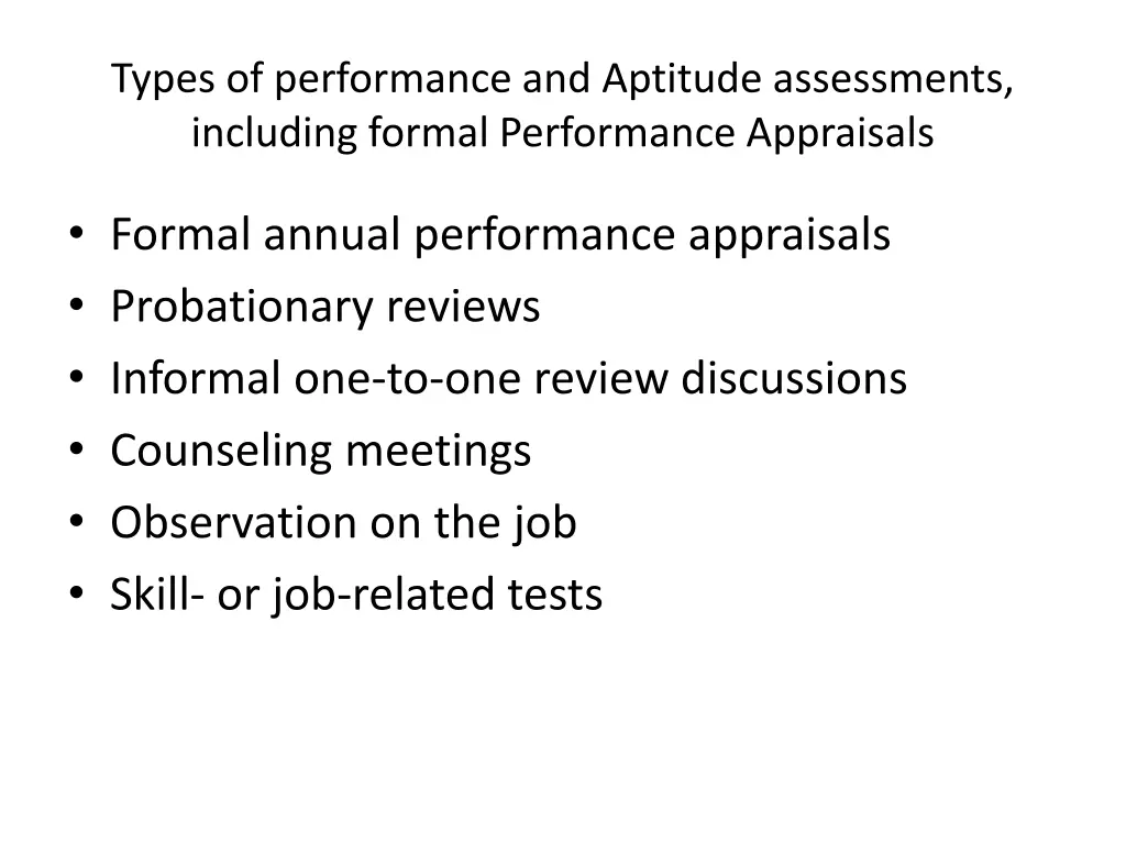 types of performance and aptitude assessments