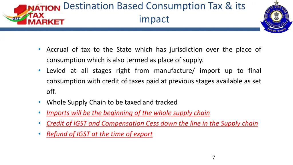 destination based consumption tax its impact