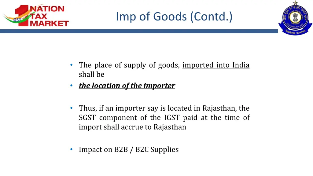 imp of goods contd