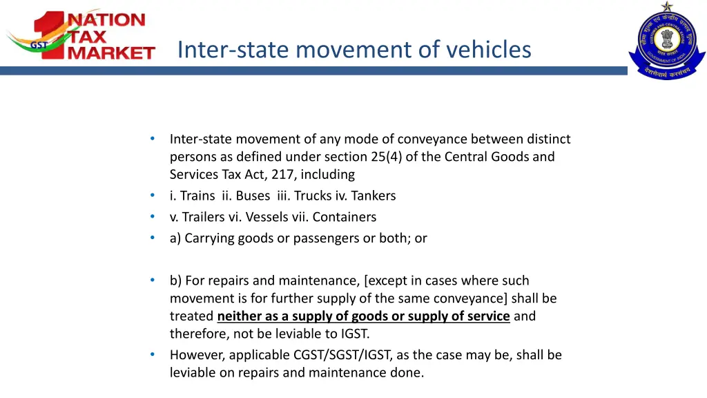 inter state movement of vehicles