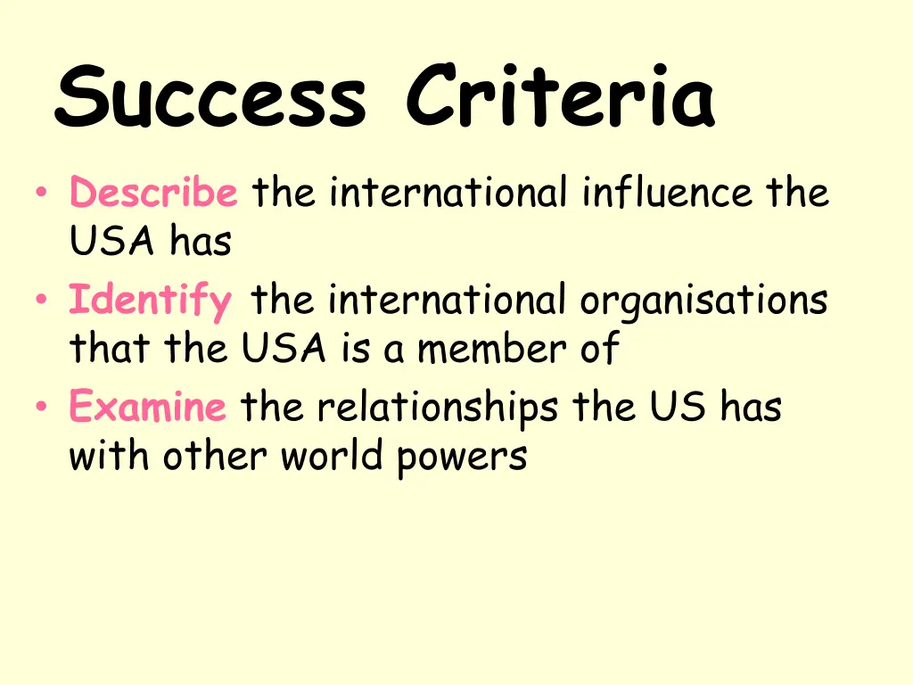 success criteria describe the international