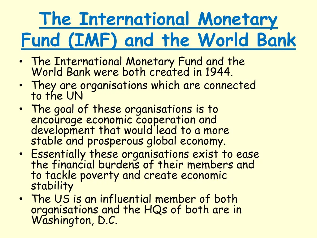 the international monetary fund imf and the world