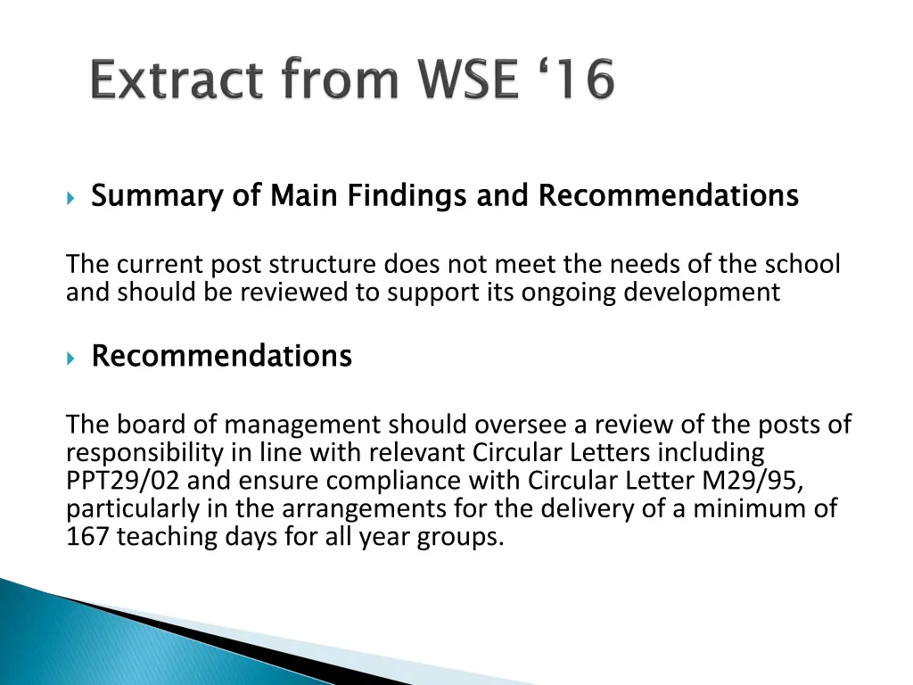 summary of main findings and recommendations