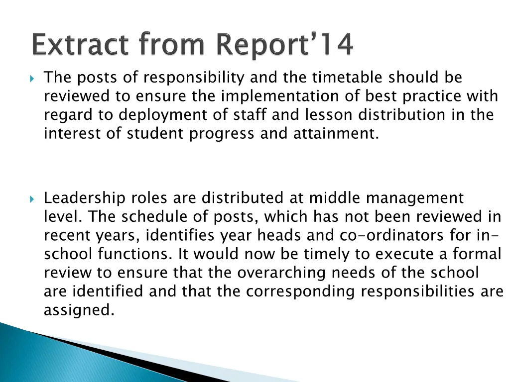 the posts of responsibility and the timetable