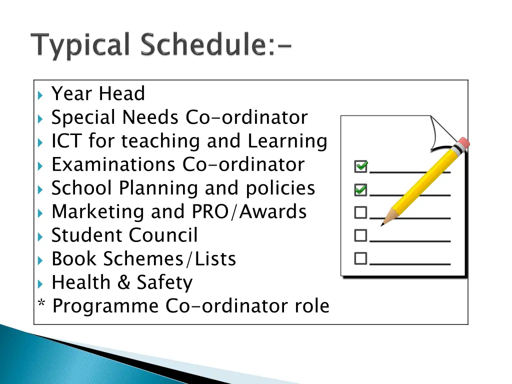 year head special needs co ordinator