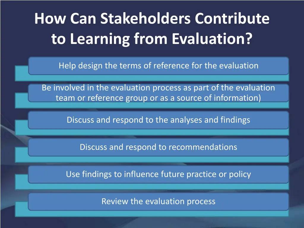 how can stakeholders contribute to learning from