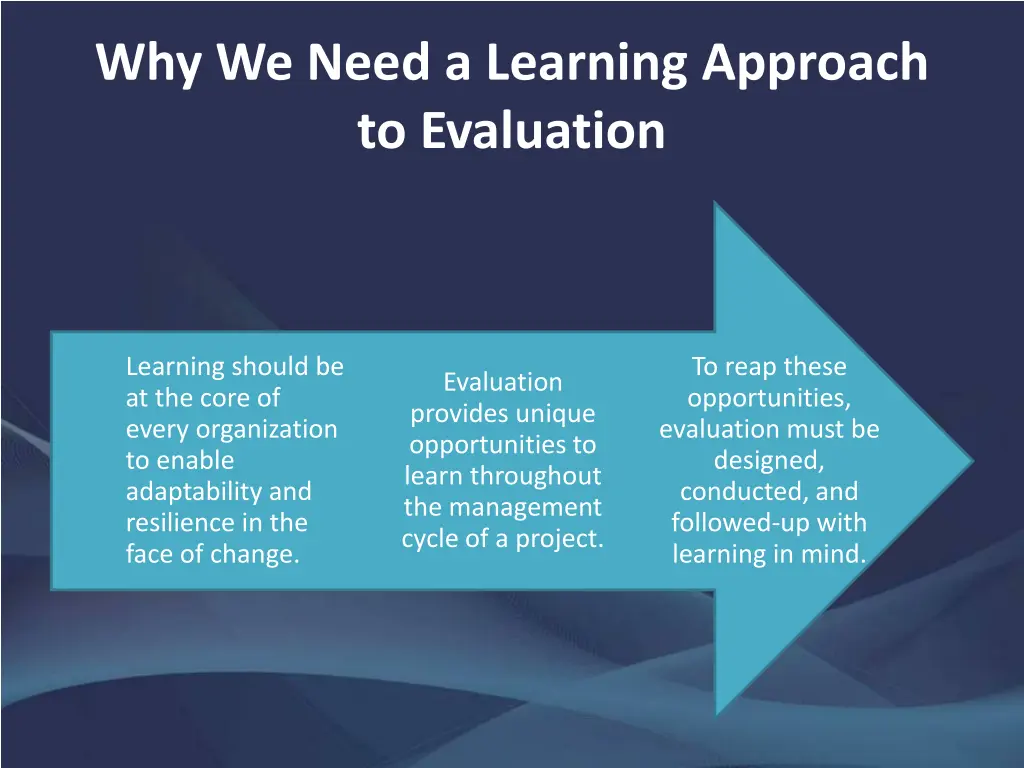 why we need a learning approach to evaluation