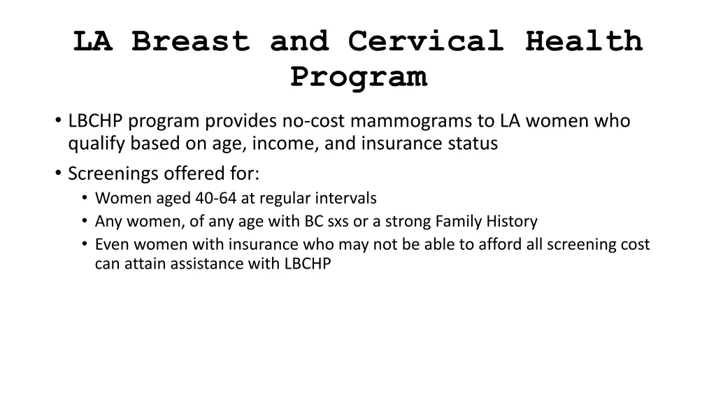 la breast and cervical health program