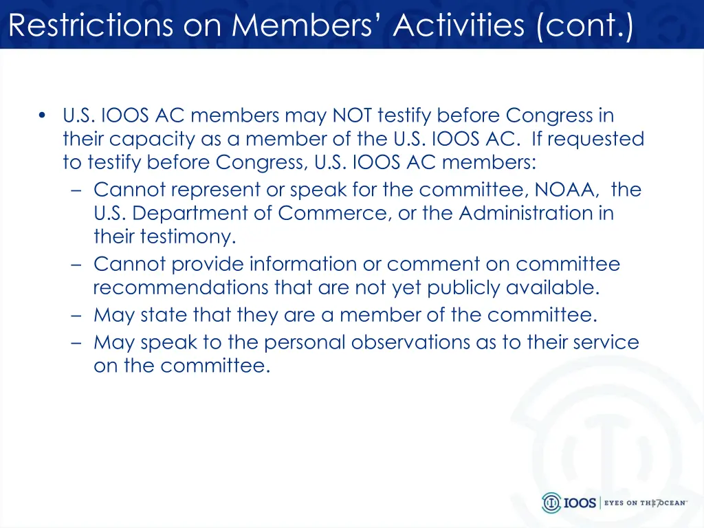 restrictions on members activities cont 1