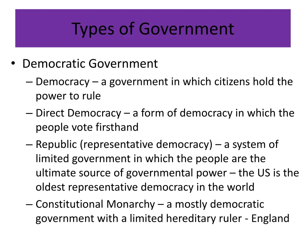 types of government