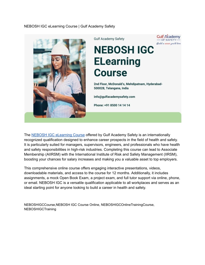 nebosh igc elearning course gulf academy safety