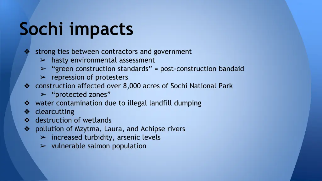 sochi impacts