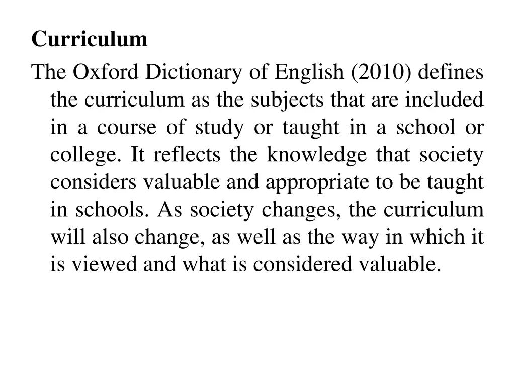 curriculum the oxford dictionary of english 2010