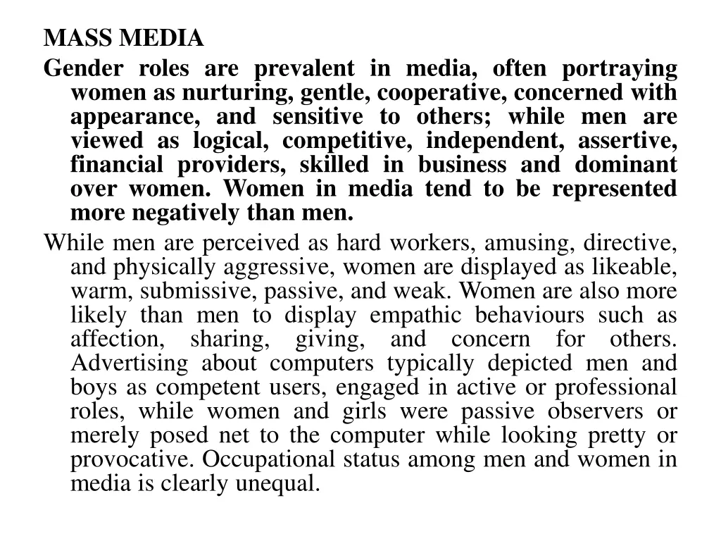 mass media gender roles are prevalent in media