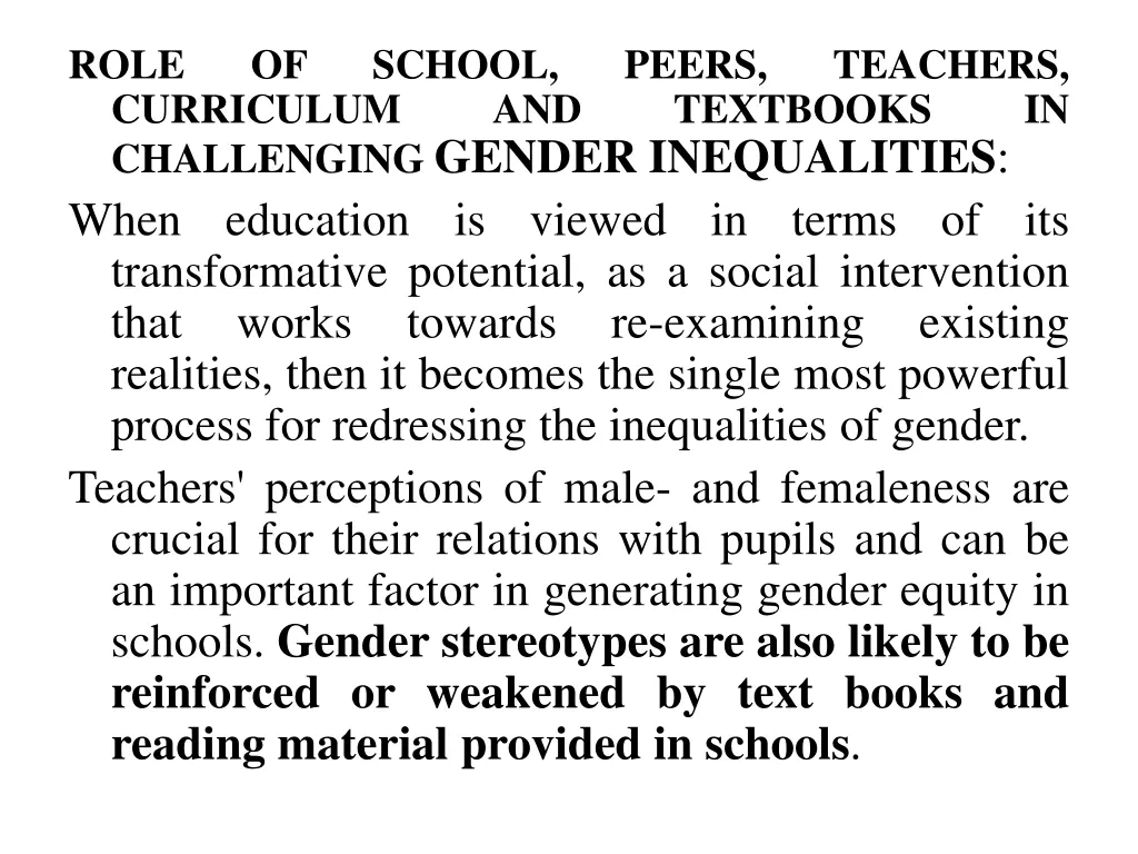 role curriculum challenging gender inequalities