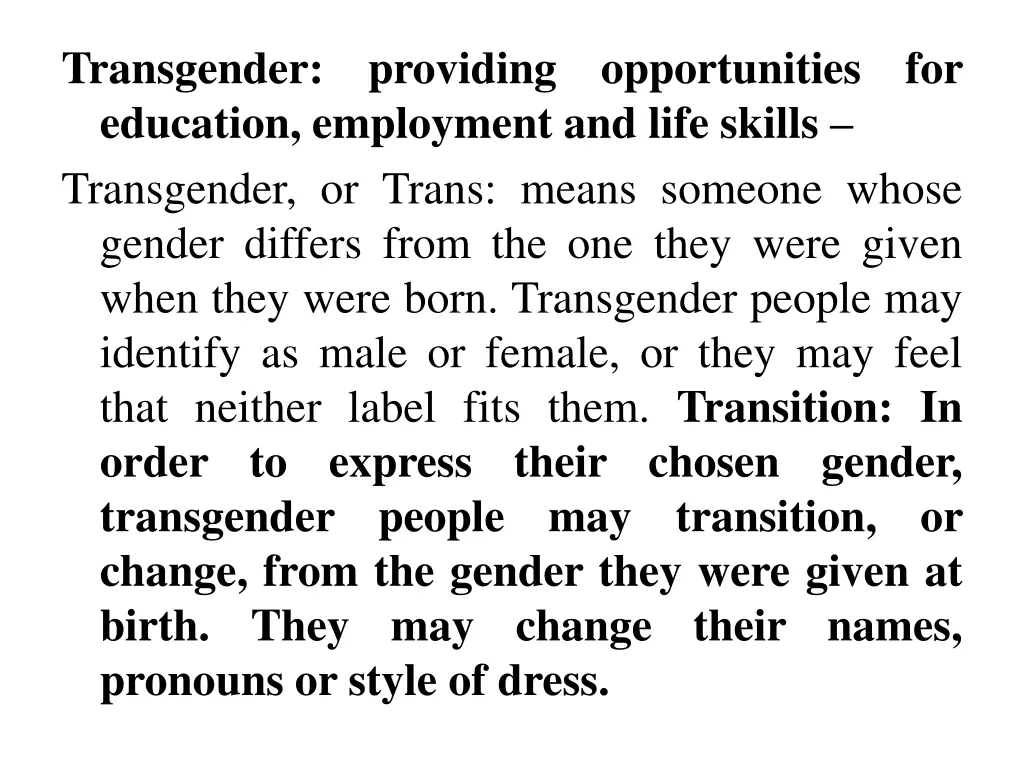 transgender education employment and life skills