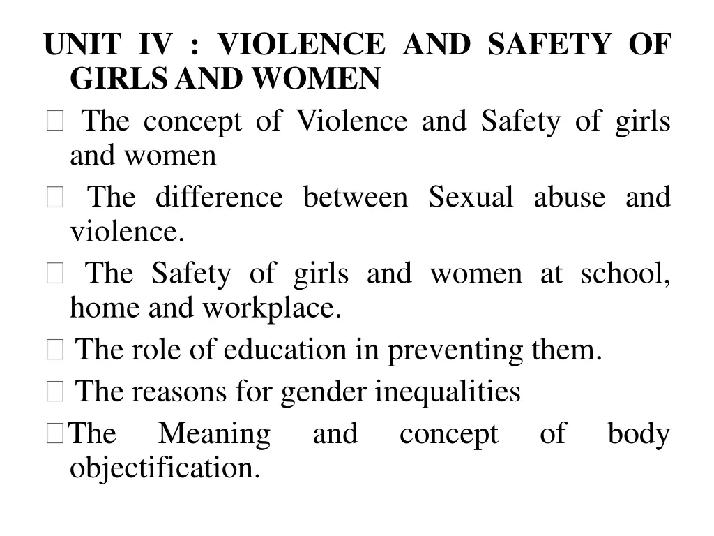 unit iv violence and safety of girlsand women