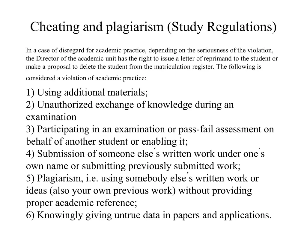 cheating and plagiarism study regulations