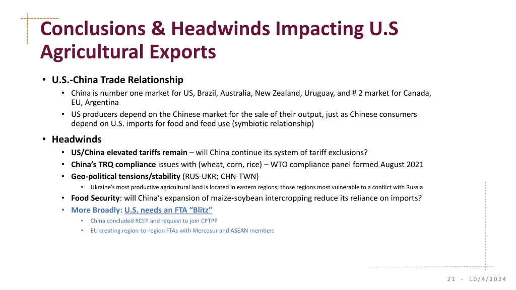 conclusions headwinds impacting u s agricultural