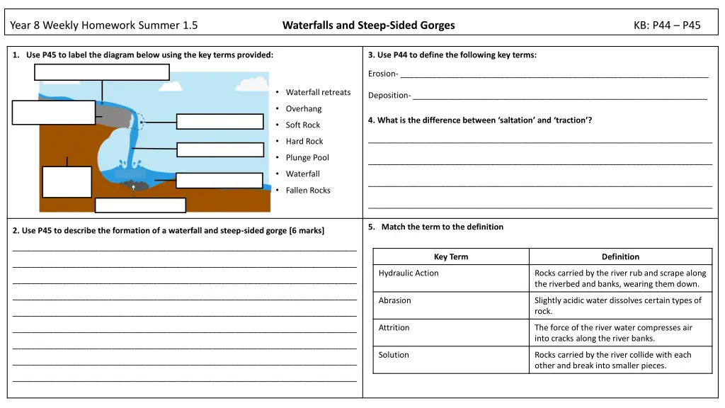 year 8 weekly homework summer 1 5