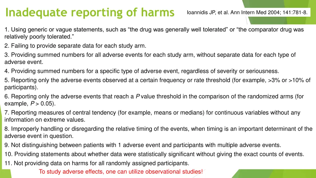 inadequate reporting of harms