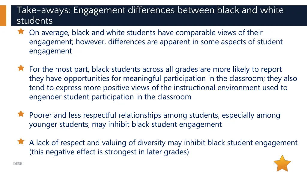 take aways engagement differences between black