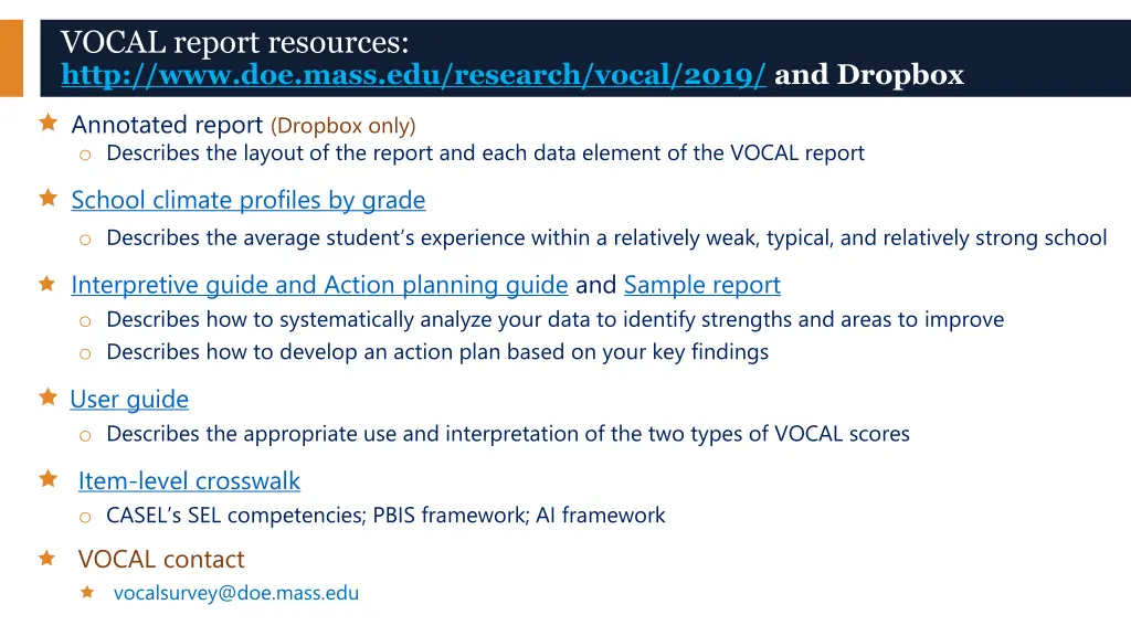 vocal report resources http www doe mass