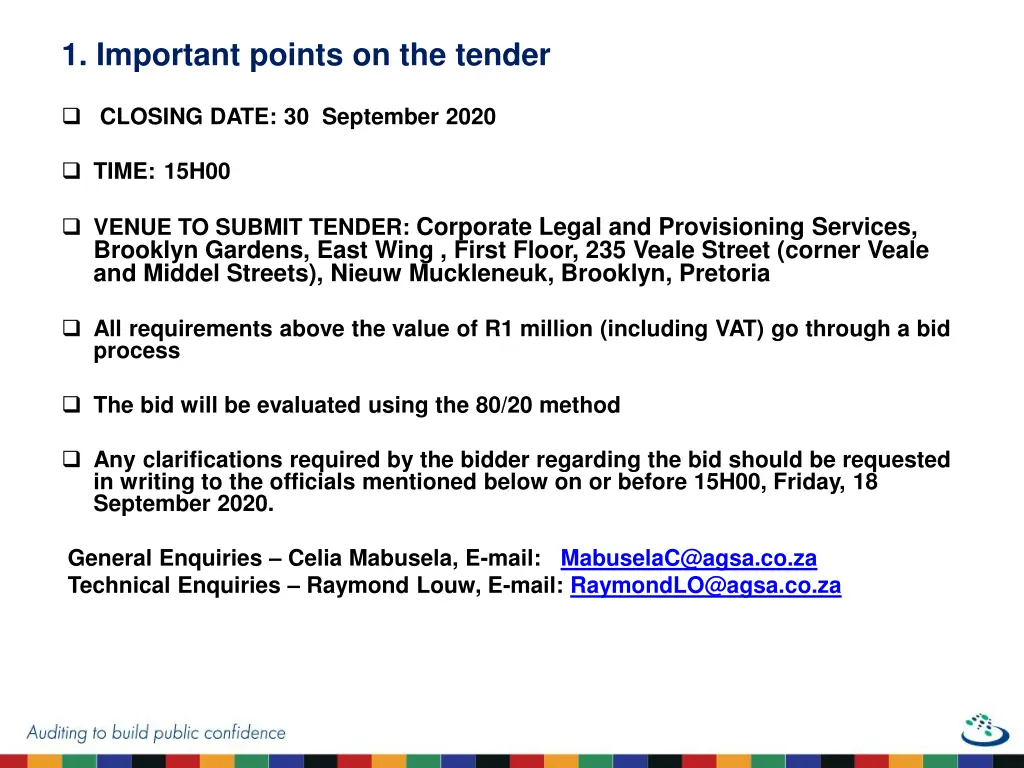 1 important points on the tender