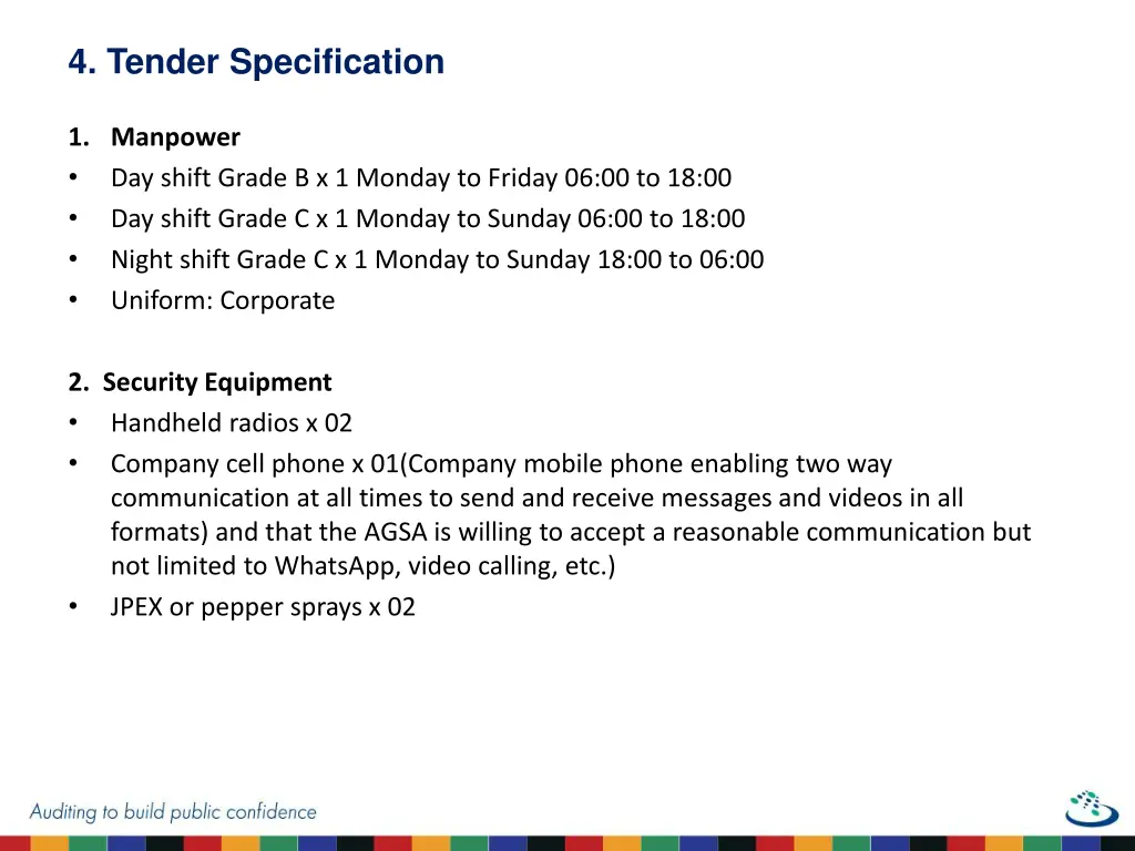 4 tender specification