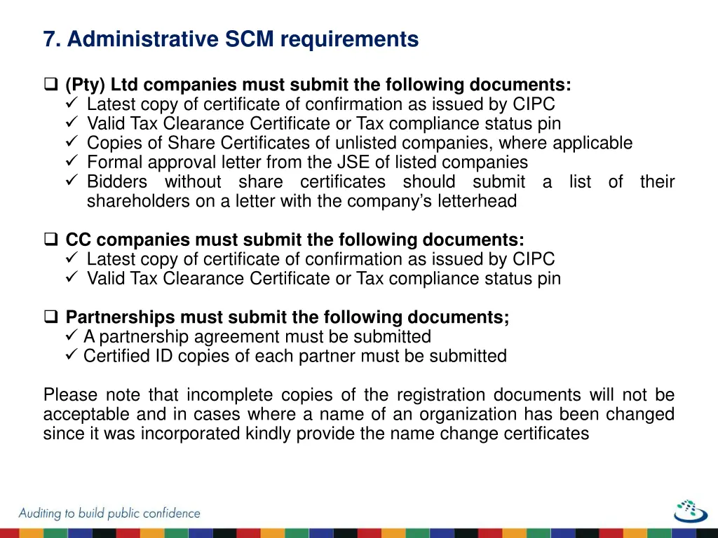 7 administrative scm requirements