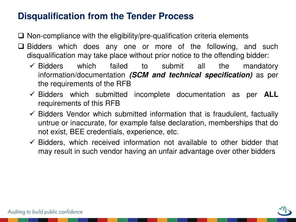 disqualification from the tender process