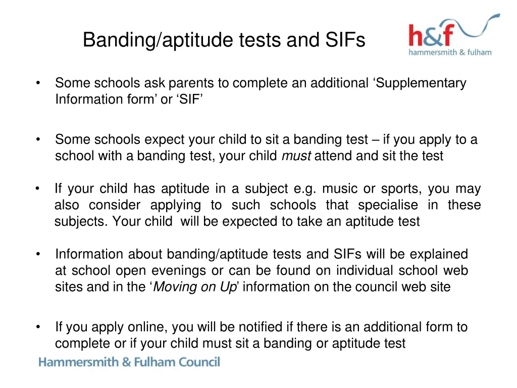 banding aptitude tests and sifs