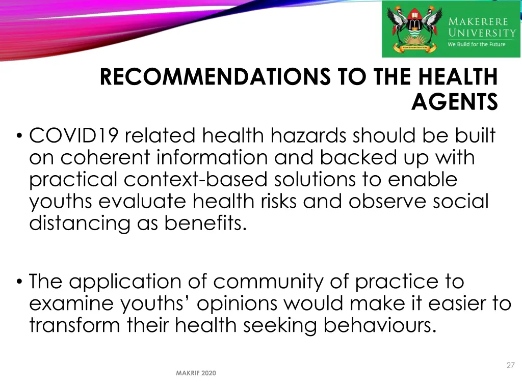 recommendations to the health