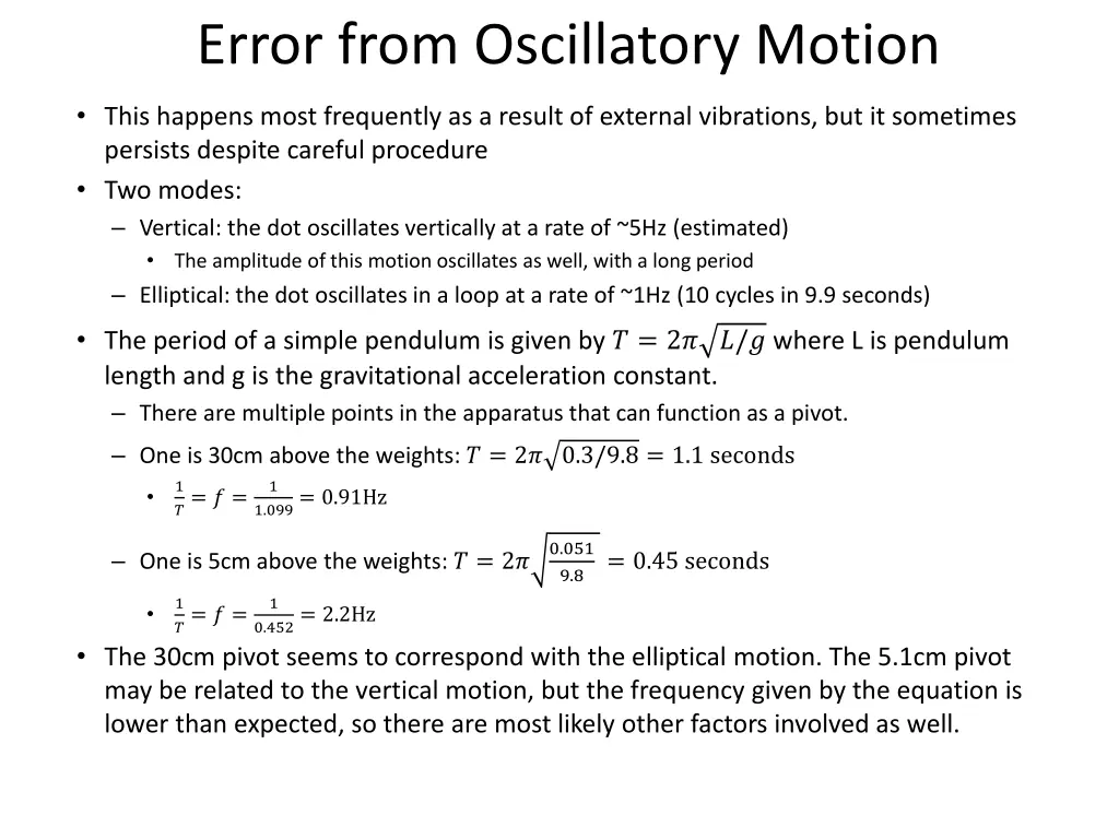 error from oscillatory motion