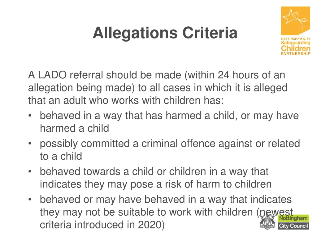 allegations criteria