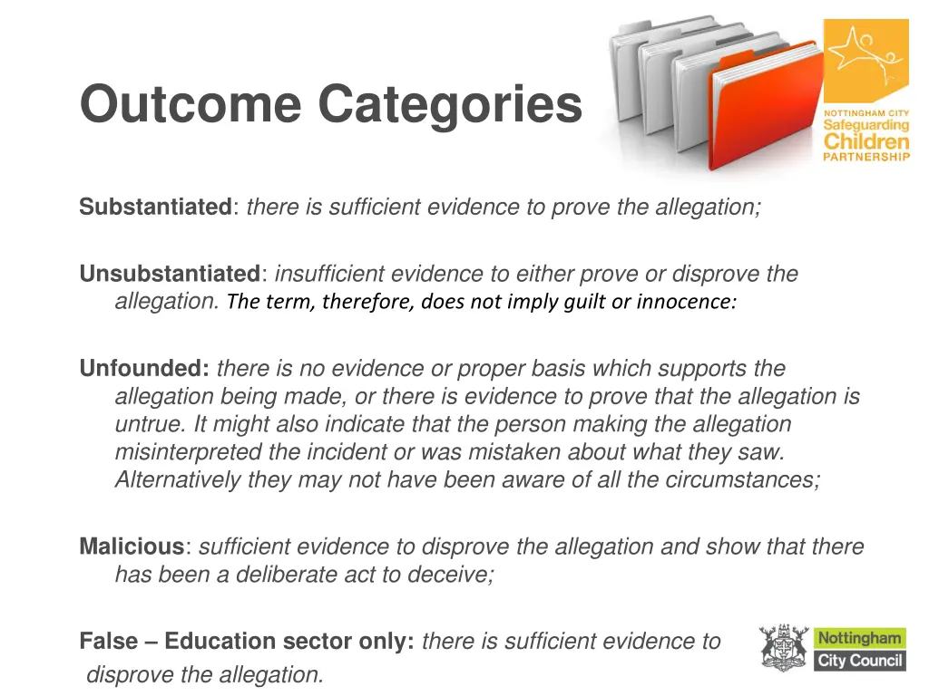 outcome categories