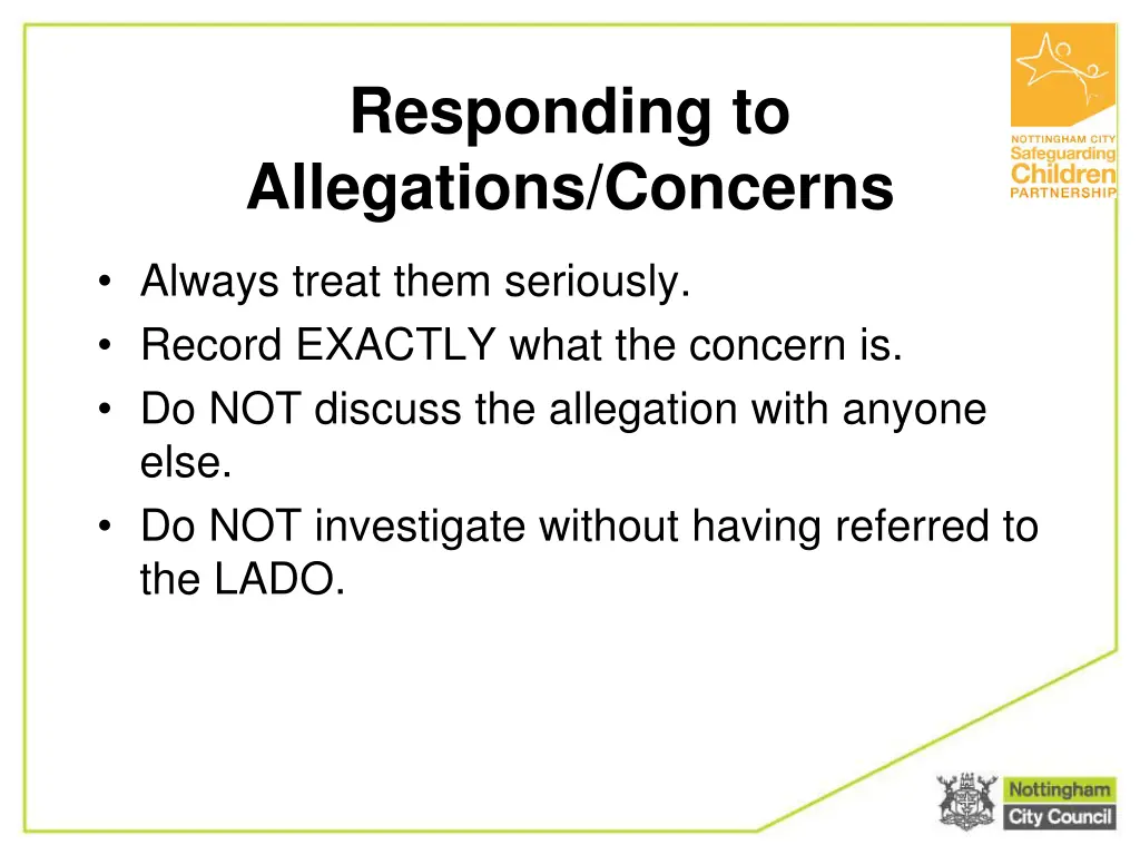 responding to allegations concerns