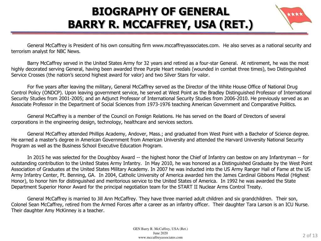 biography of general barry r mccaffrey usa ret