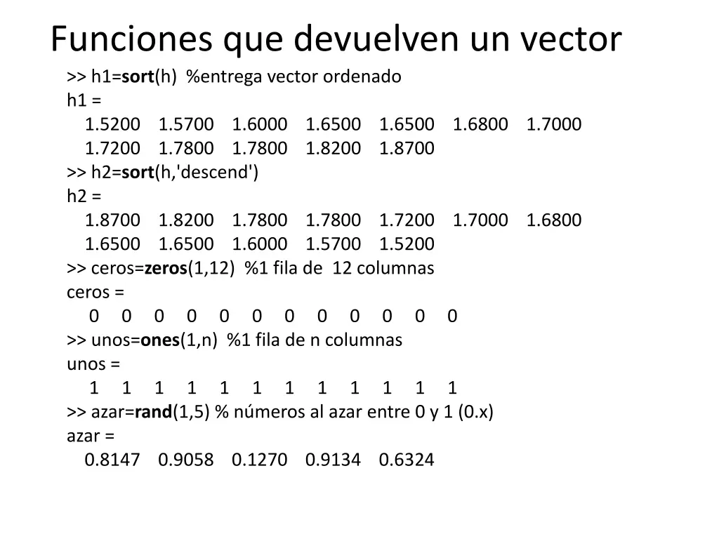 funciones que devuelven un vector h1 sort