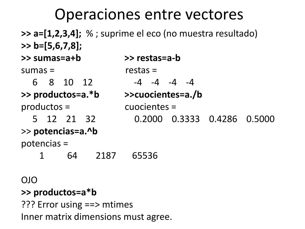 operaciones entre vectores